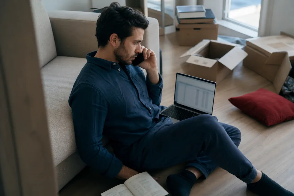Founder reviewing ownership details of a taken domain on a laptop