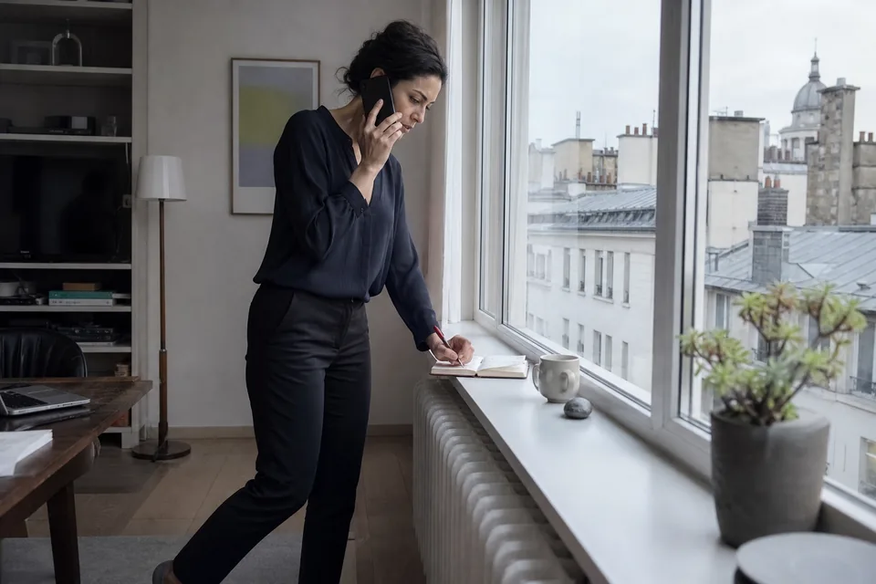 Person on a phone call taking notes during a price negotiation